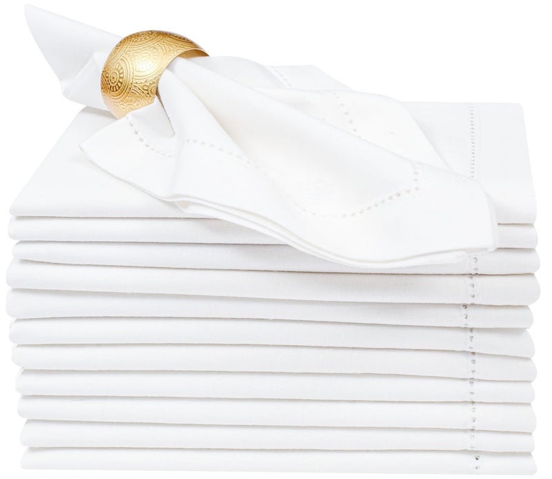 Light & Pro Lightnpro Decorative Cloth Dinner Napkins with Hemstitched, Wedding, Cocktail & Party Napkins, Mitered Corners, Machine Washable, 12 Elegant Table Napkins for Special Occasions - 18x18 Inch White - Image 1